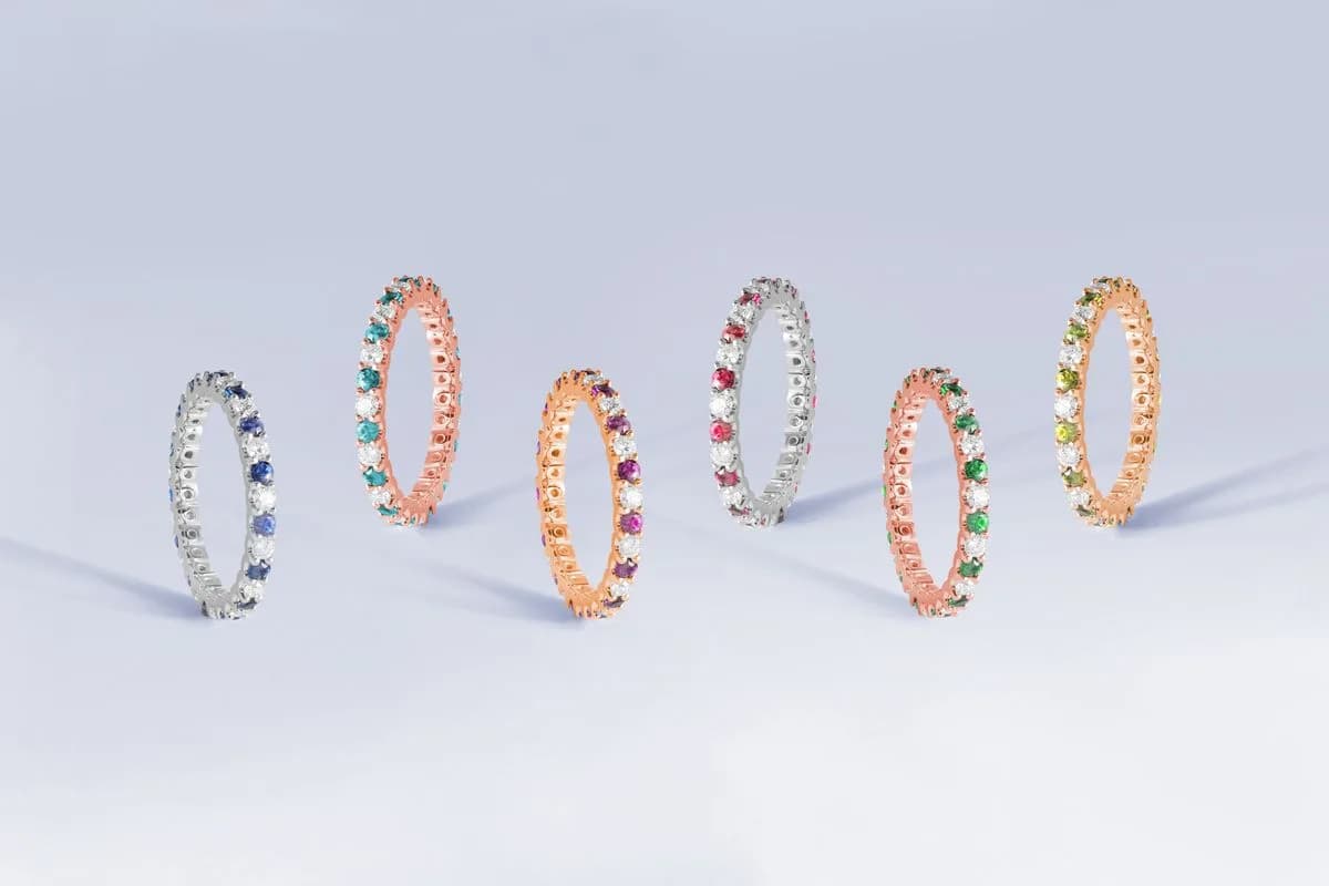 Silver and gold-toned fashion bands set with colorful semi-precious stones